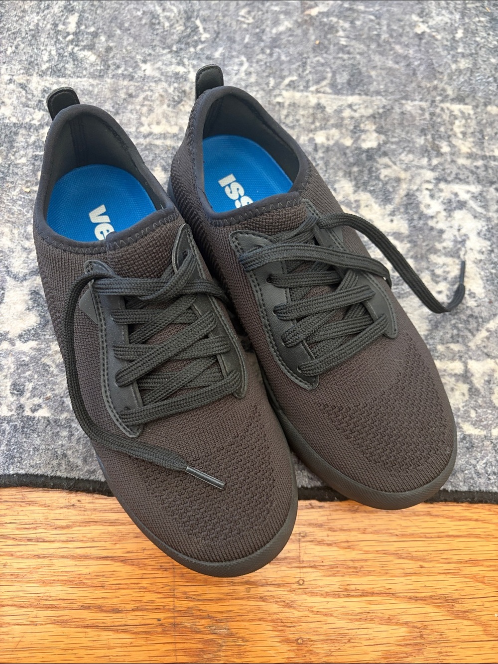 Vessi Men's Black Knit Lace-Up Sneakers with Blue Insole